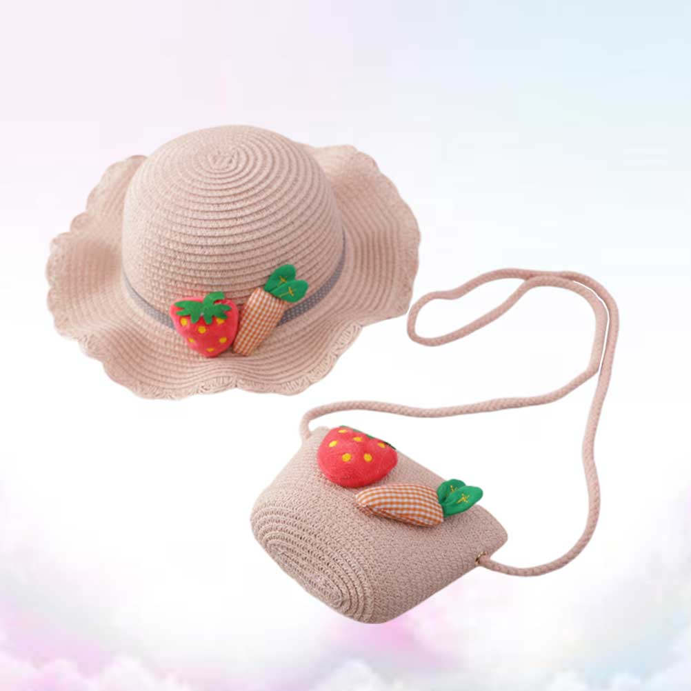 Sun Hat Wide Brim - キッズ用麦わら帽子 日焼け防止 ピンク 54cm 幅広つば アウトドア