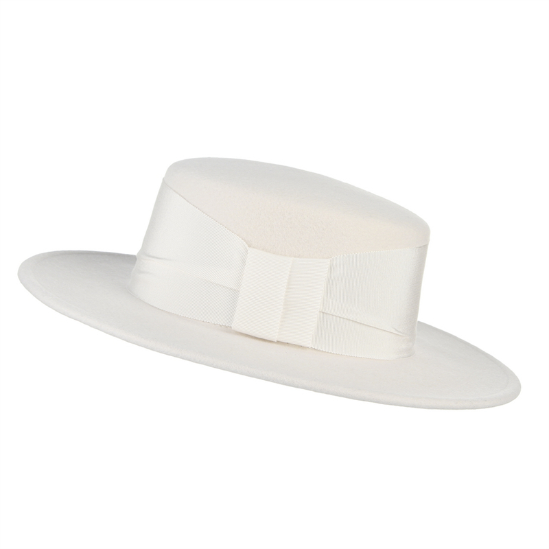 Fedora Hat Wool - 100%ウール製ホワイト秋冬フェドラハット、つば広フラットトップフェルトハット、教会用パナマハット