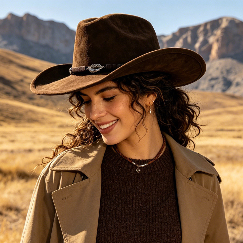 Fedora Hat Wool - ウエスタンカウボーイスタイルのパナマウールフェルトハット、女性男性用、屋外日よけ、つば広フェドラ帽