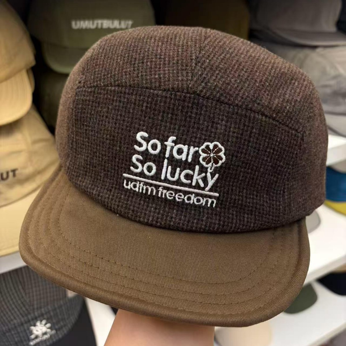 Corduroy Cap 5 Panel - 秋冬用野球帽 レター刺繍 ツイード コーデュロイ ブリムハット メンズ