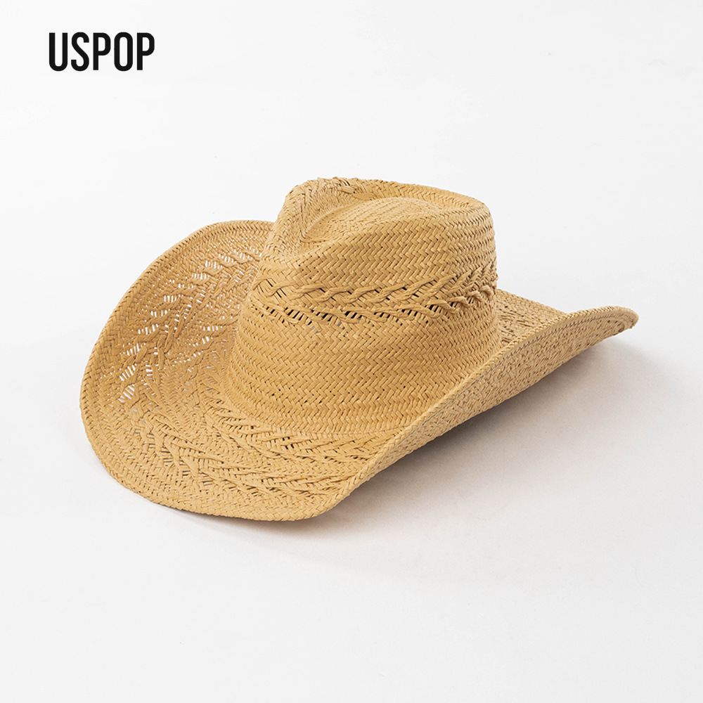 Cowboy Hat Straw - USPOP 女性夏用ストローカウボーイハット手織り紙ストローワイドブリムウエスタンサンハットビーチバケーションハット M L