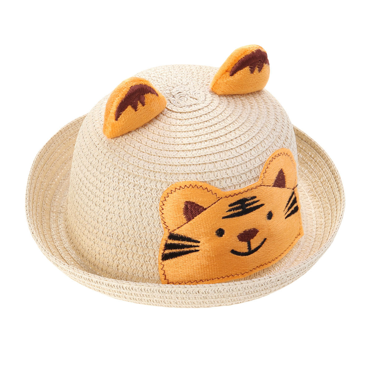 Sun Hat Wide Brim - 漫画風ストローハット、動物デザイン、ビーチサンハット、ベージュ、通気性、広いつば、UV保護、キャンプ、ハイキング、音楽に最適