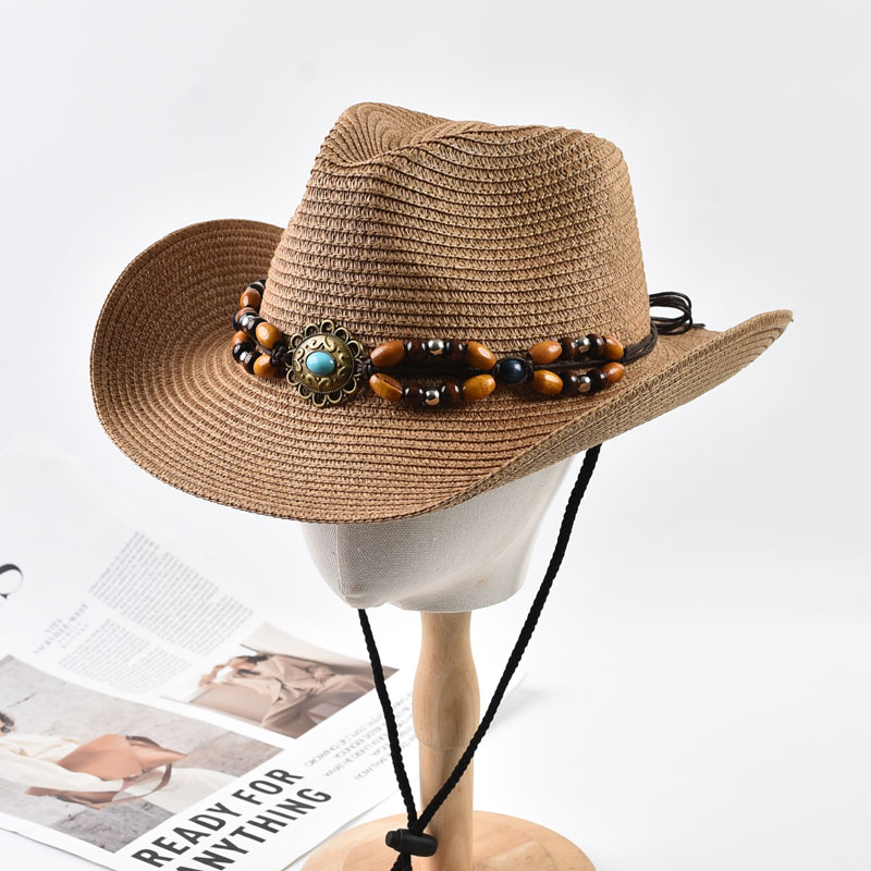 Cowboy Hat Straw - わら製ウエスタンカウボーイハット女性男性用折りたたみ式つば広夏の太陽の帽子屋外休暇ビーチカウガールハット