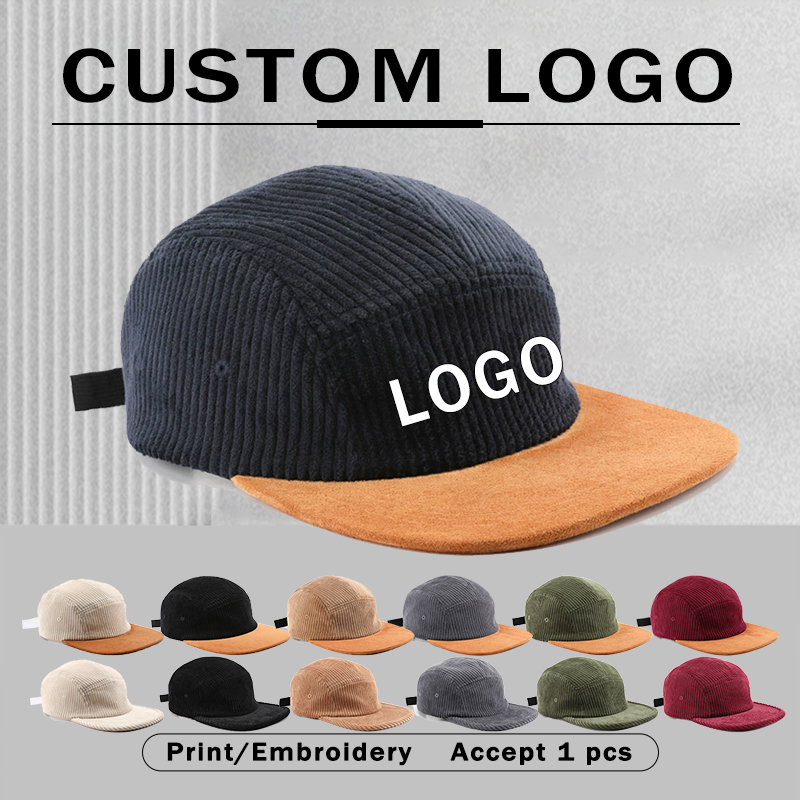 Corduroy Cap 5 Panel - 新作5パネルスプライシングコーデュロイベースボールキャップ、ロゴのカスタマイズ可能、秋冬用カジュアル多用途ヒップホップハット、男女兼用