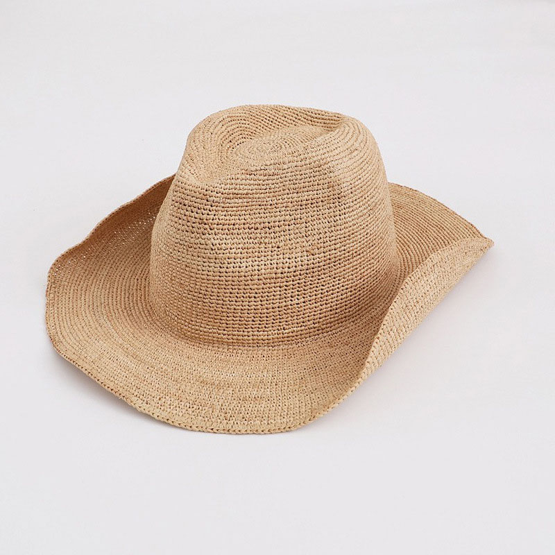 女性のためのナチュラルラフィアストローハット、Brim ou - Cowboy Hat Straw のレビューと価格