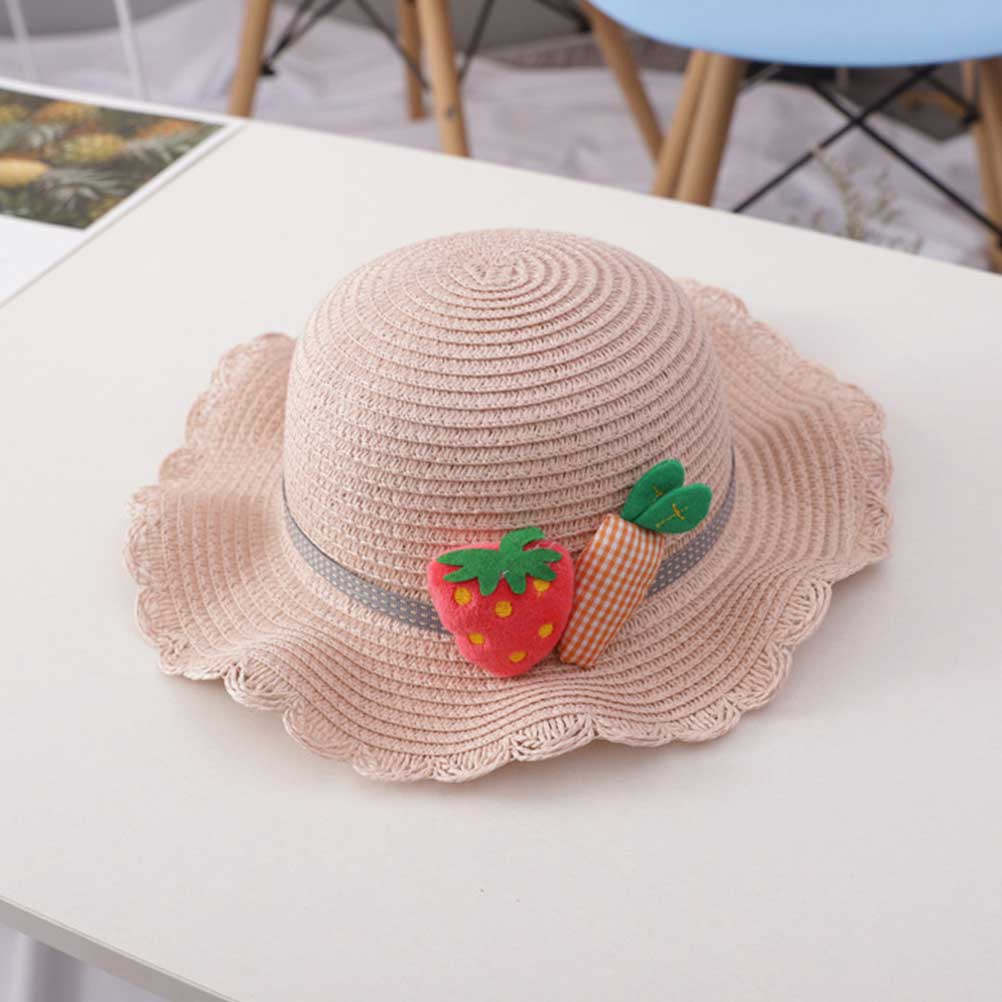 キッズ用麦わら帽子 日焼け防止 ピンク 54cm 幅広つば  - Sun Hat Wide Brim のレビューと価格
