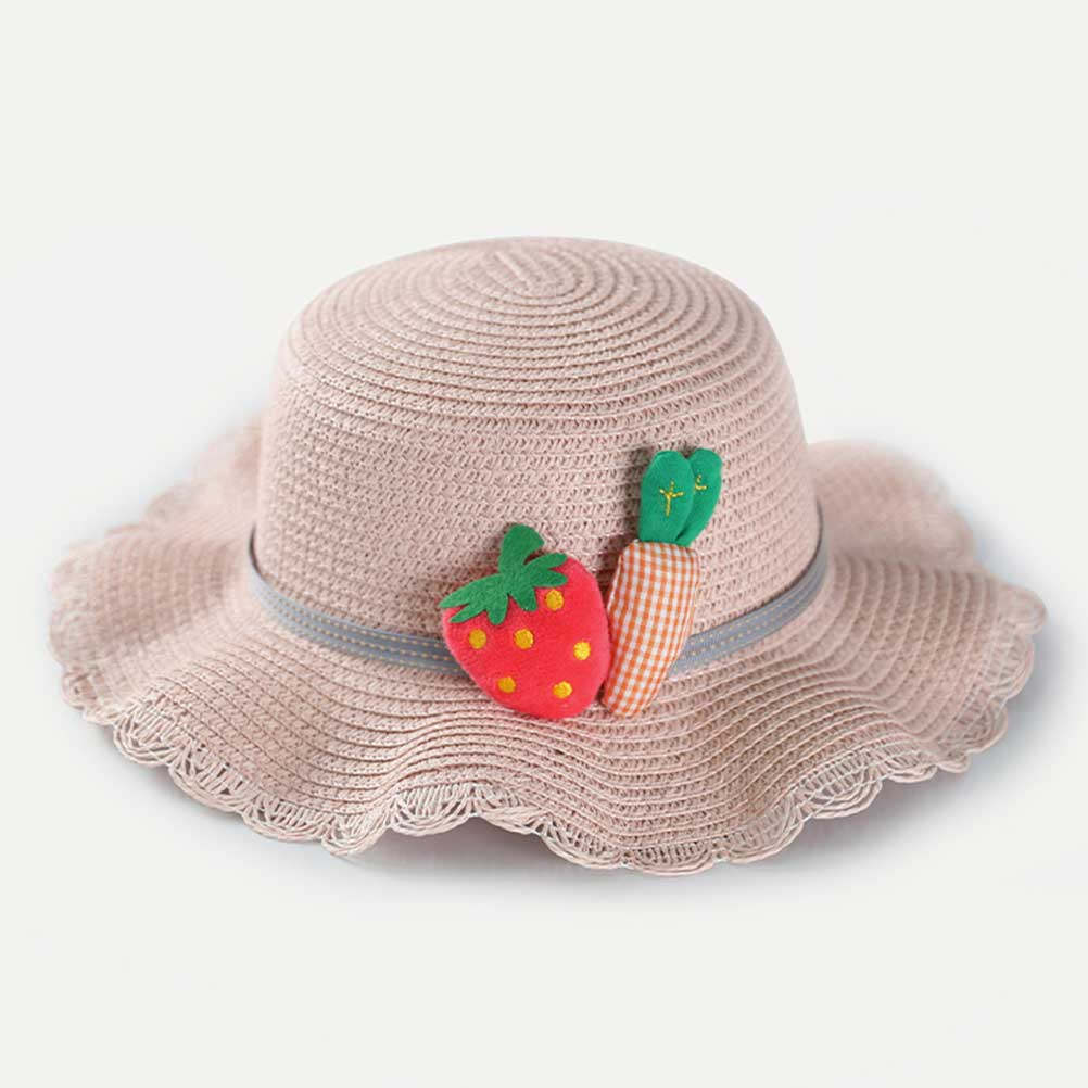 キッズ用麦わら帽子 日焼け防止 ピンク 54cm 幅広つば  - Sun Hat Wide Brim のレビューと価格