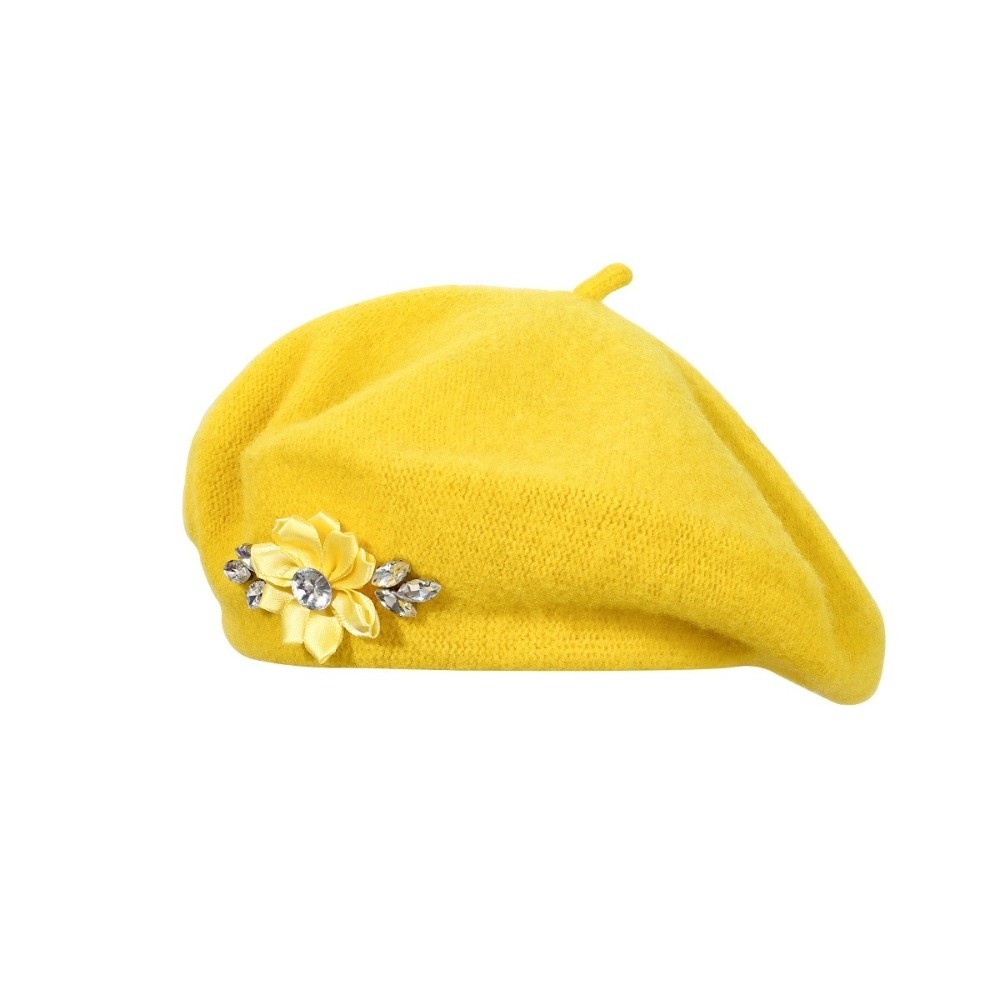 エレガントなソリッドカラーのウールベレー帽、花柄ラインストー - Beret French Wool のレビューと価格