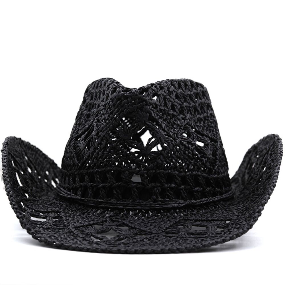 ヴィンテージワイドブリム中空ストローハットカール織りウエスタ - Cowboy Hat Straw のレビューと価格