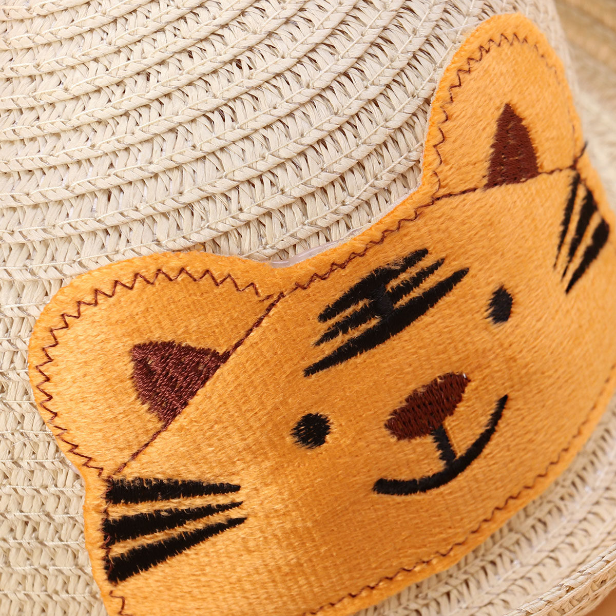 漫画風ストローハット、動物デザイン、ビーチサンハット、ベージ - Sun Hat Wide Brim のレビューと価格