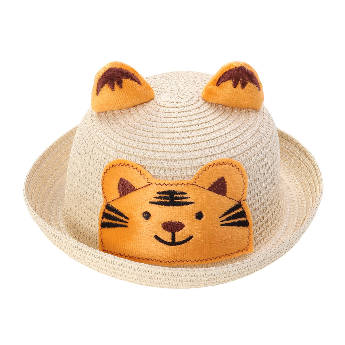 漫画風ストローハット、動物デザイン、ビーチサンハット、ベージ - Sun Hat Wide Brim のレビューと価格