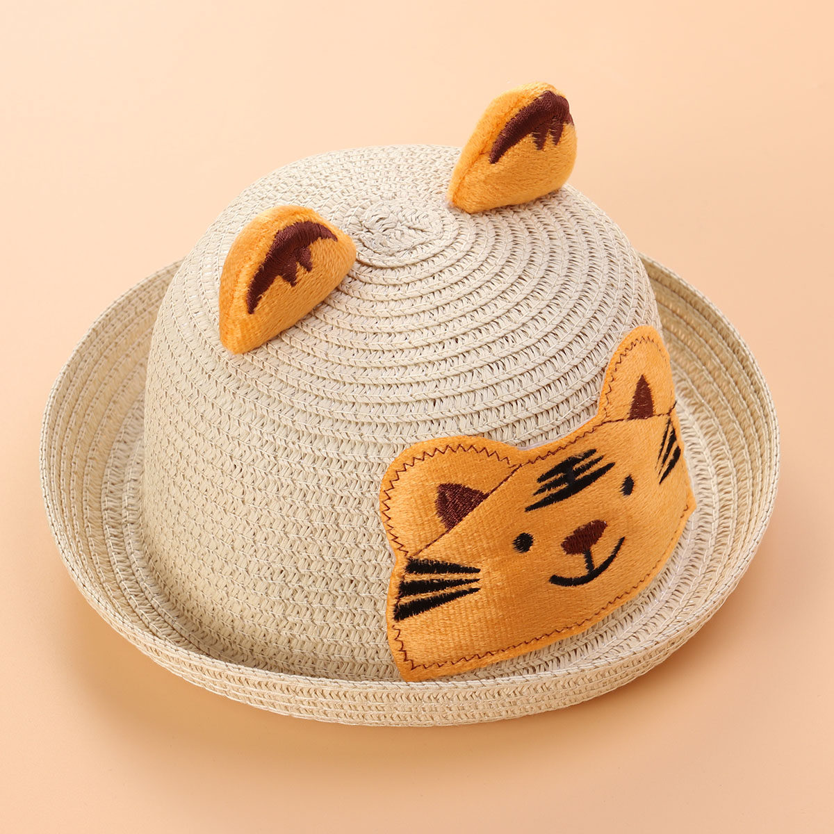 漫画風ストローハット、動物デザイン、ビーチサンハット、ベージ - Sun Hat Wide Brim のレビューと価格