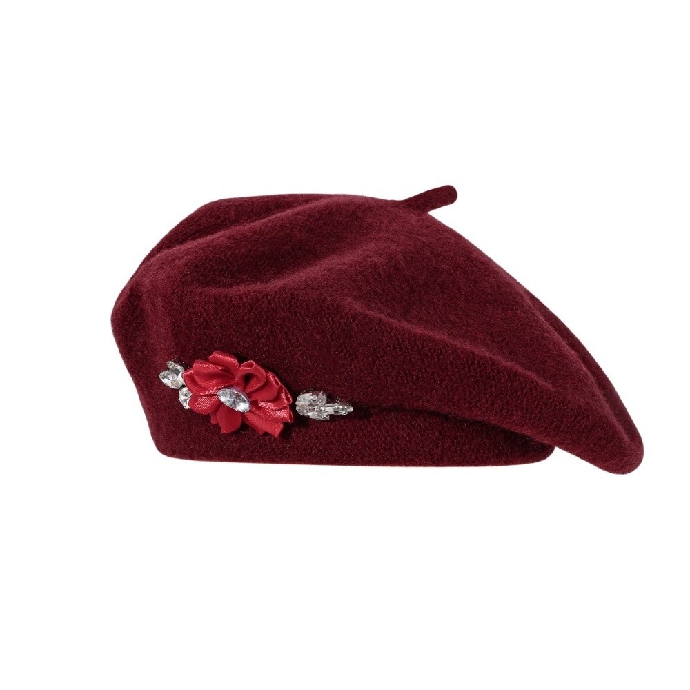 ヴィンテージ無地ウールベレー帽クリスタル装飾ソフトフレンチス - Beret French Wool のレビューと価格