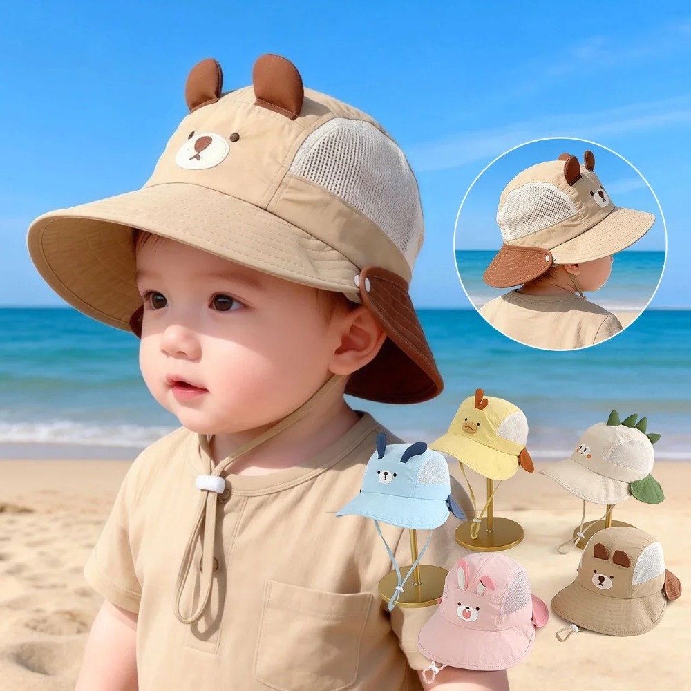 かわいい漫画風ベビービーチハット、クマとウサギの耳付き、通気 - Visor Sun Hat のレビューと価格