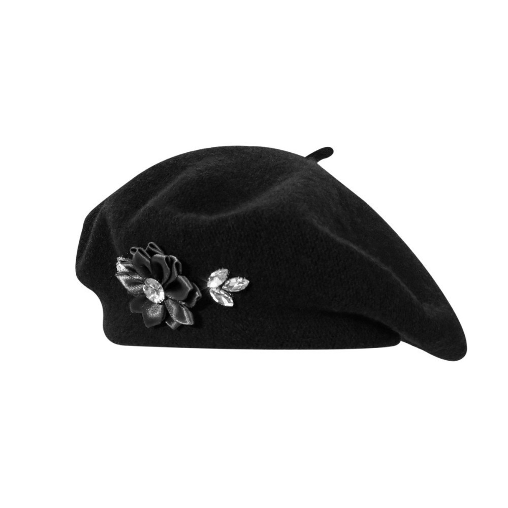ファッションソリッドカラーウールベレー帽クリスタル装飾ソフト - Beret French Wool のレビューと価格