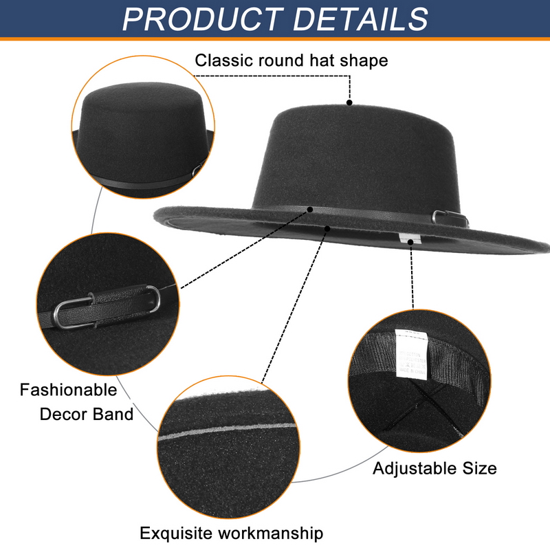 エレガントなワイドブリムフェドーラハット、女性男性用フラット - Fedora Hat Wool のレビューと価格